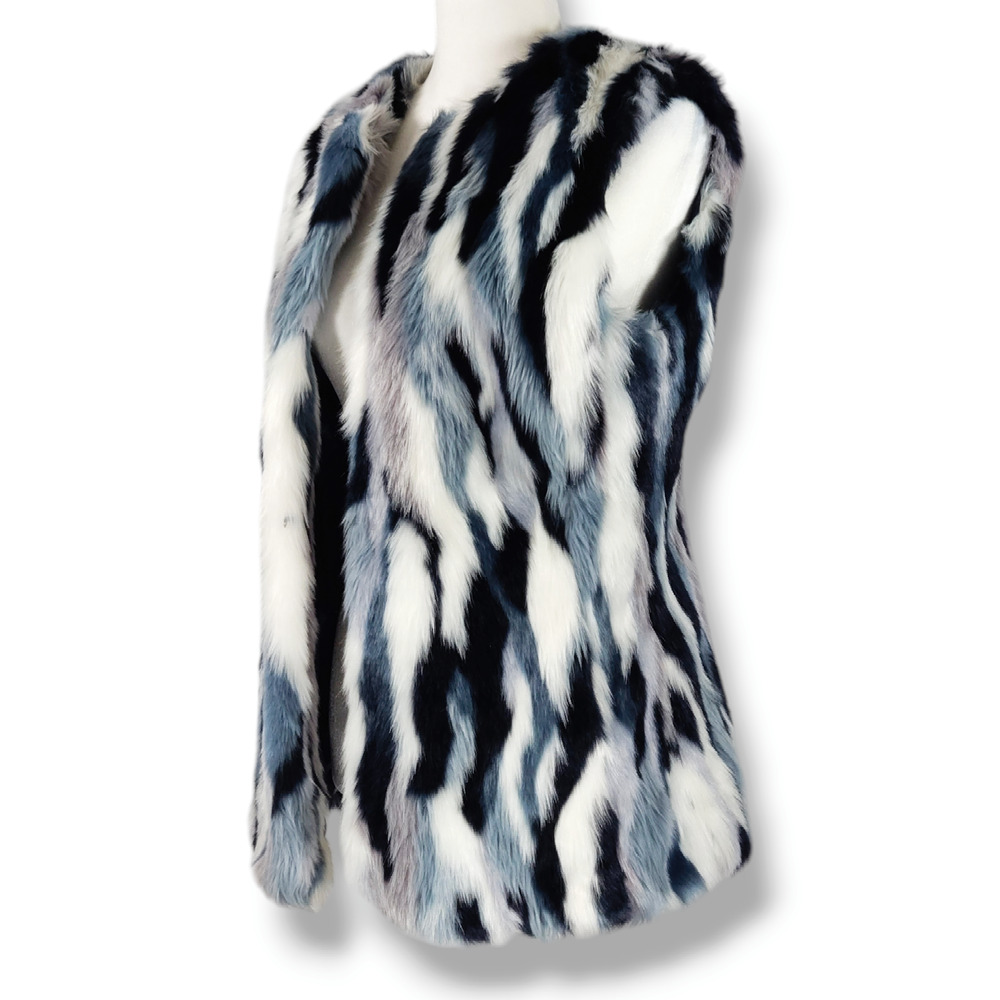 EUC INC Int'l Patchwork Faux Fur Vest Sz. S Mob Wife Furry Y2K Rockstar‎ Retro